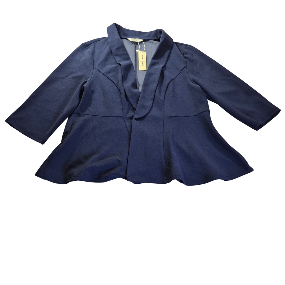 Agnes Orinda Peplum Blazer Womens 2X Plus Size Navy Blue Office Quiet Luxury